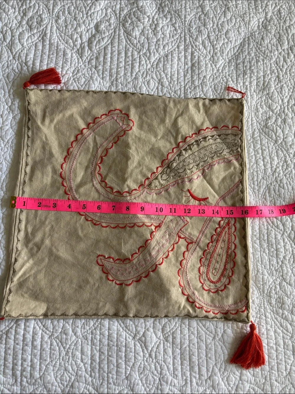 Pottery Barn Kids Linen Blend Embroidered Elegant Motif Throw Pillow Cover Case